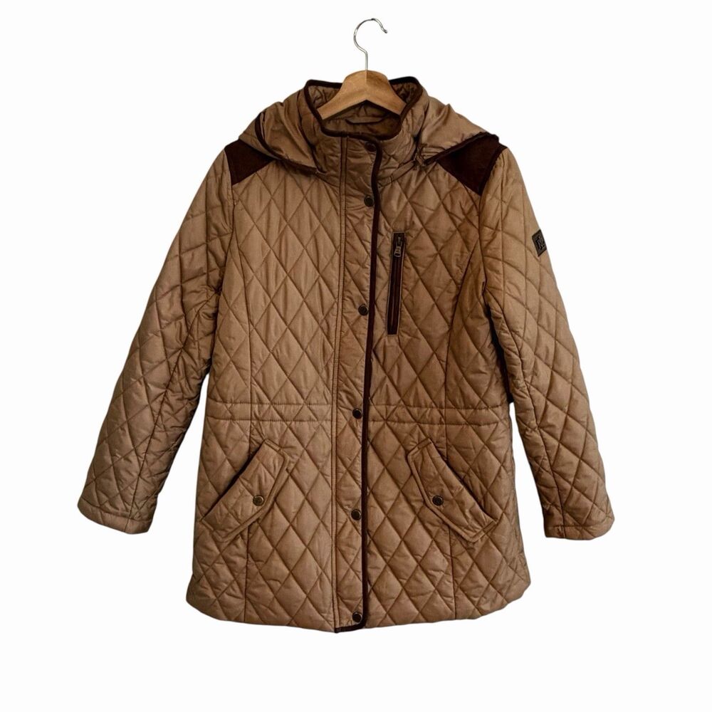 Lauren Ralph Lauren Womens Quilted Hooded Chore Barn Jacket Size PM Old Money